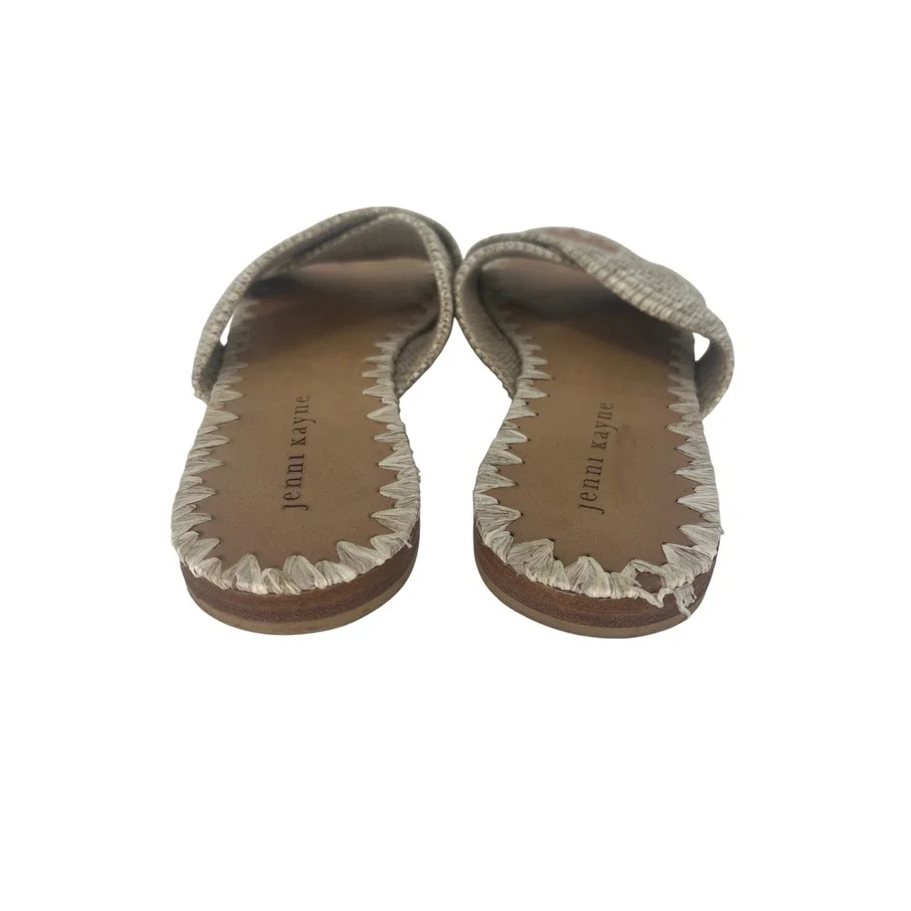 Jenni Kayne Raffia Crossover Sandals Tan Cream Woven Flat Slides Size 38